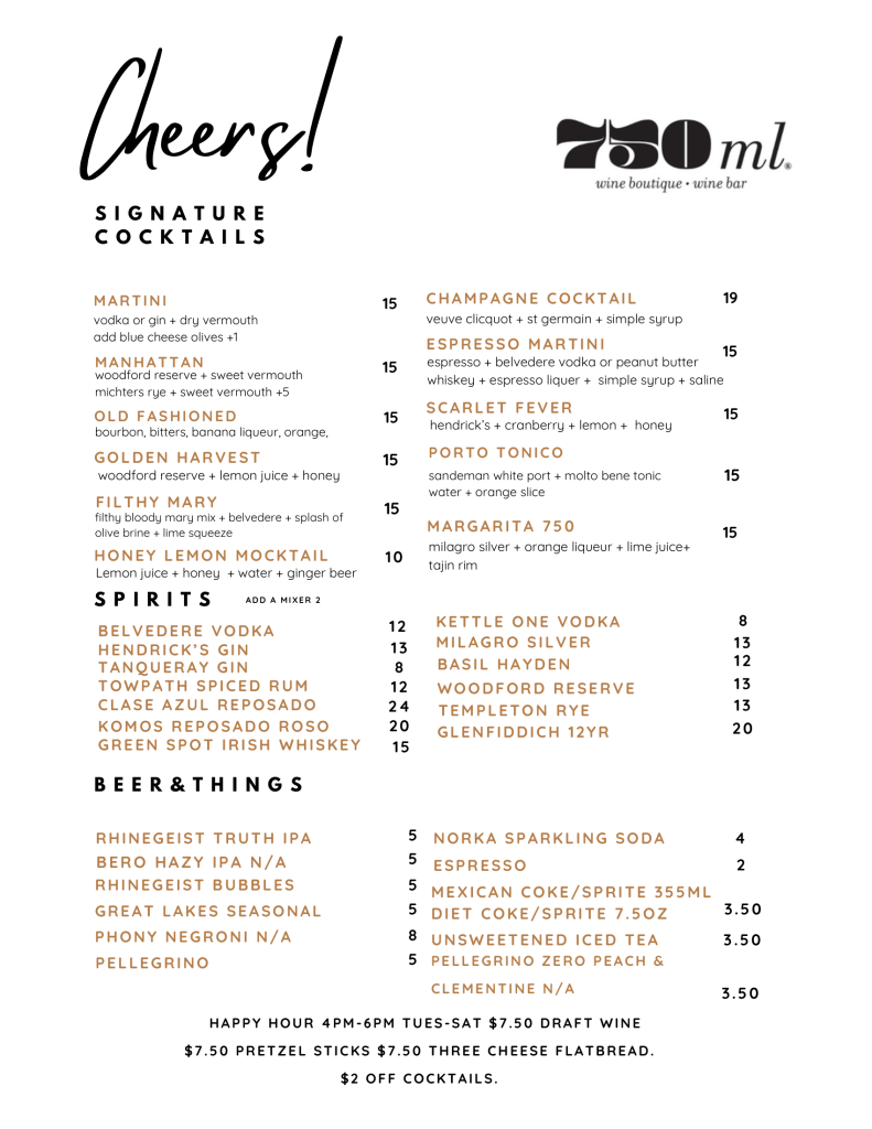 750 cocktail menu