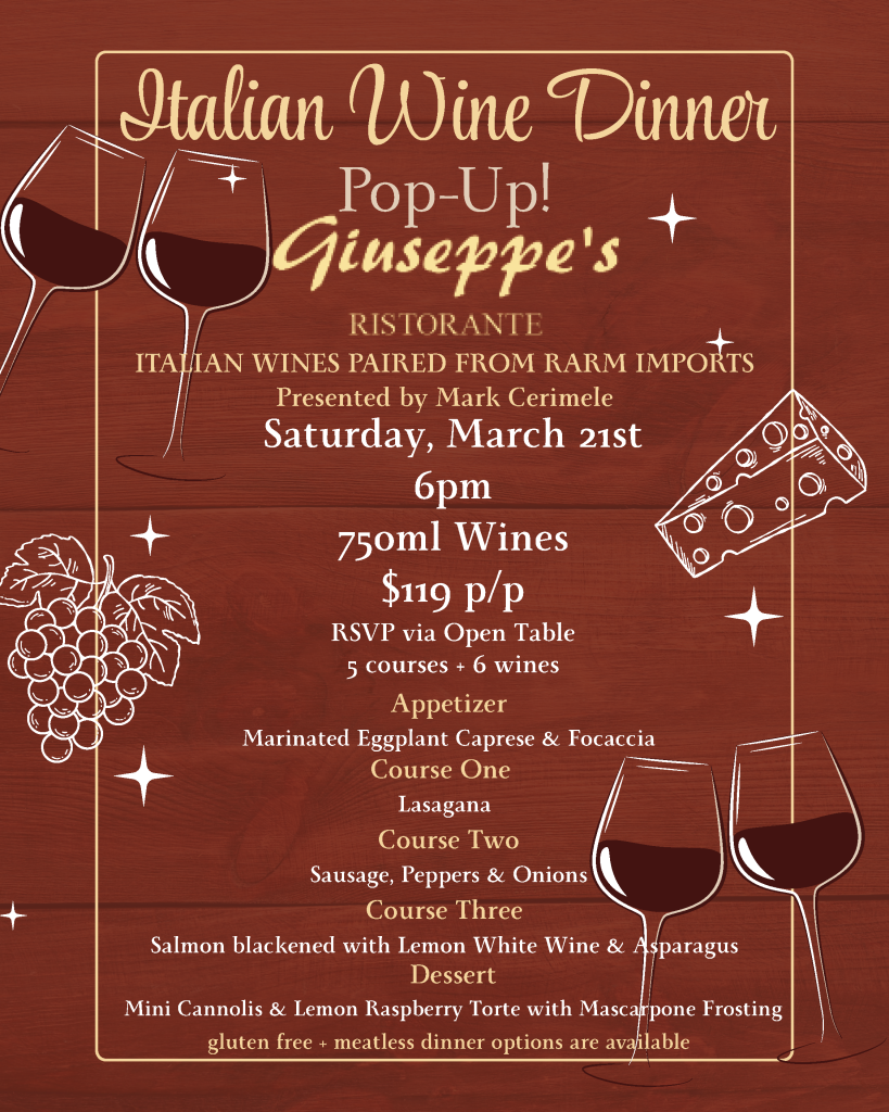 Italian Wine Dinner Pop Up in Akron